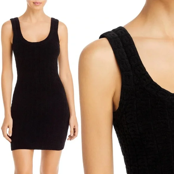 Alexander Wang Black Chenille Raised A Logo Tank Jacquard Mini Dress